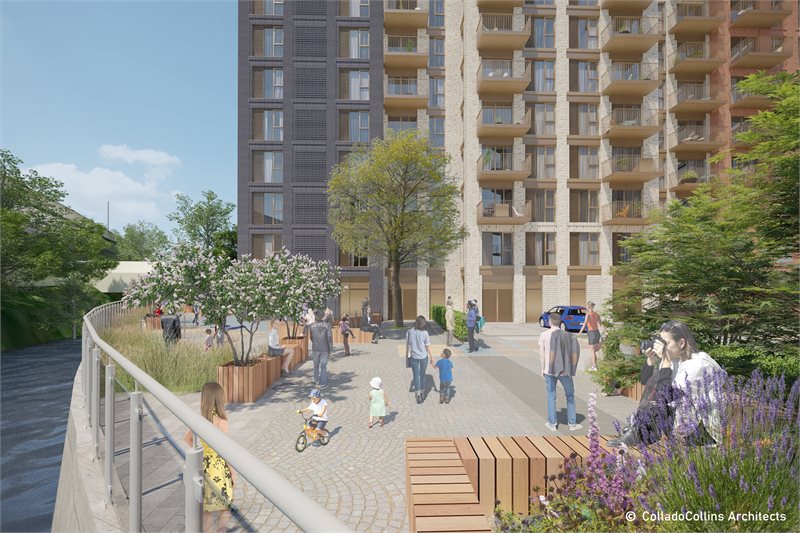 New homes and landscaped public space at Mill Road